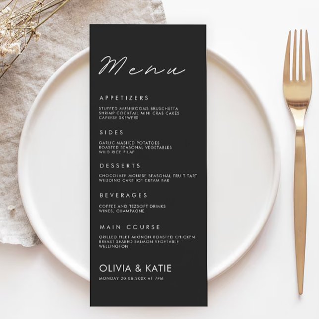 Cartões de menu de casamento preto Modelo (Black Wedding Menu Cards Template)