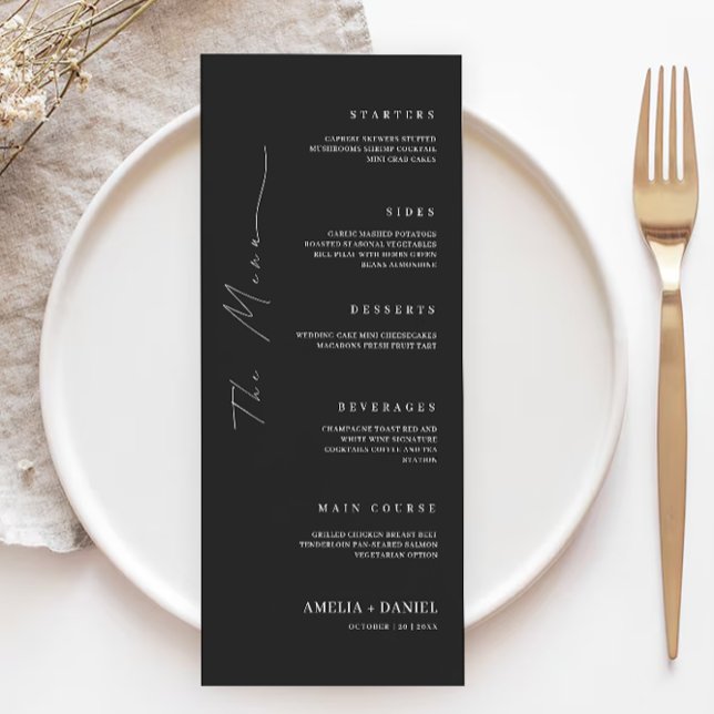 Cartões de menu de casamento preto Modelo (Black Wedding Menu Cards Template)