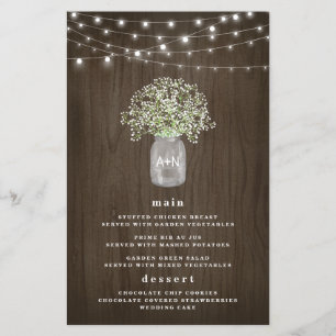 Cartões de Menu de Casamento Rústico em Pote de Vi