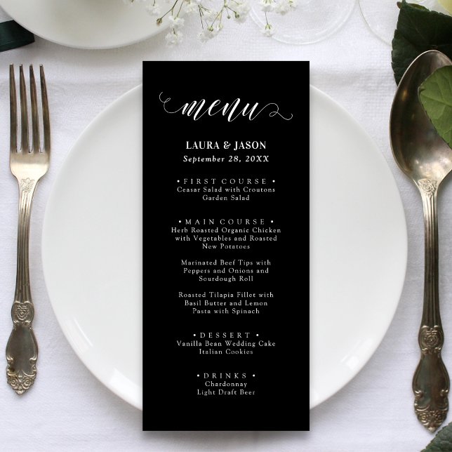 Cartões de Menu de Casamento Rústicos com Caligraf (Fancy calligraphy rustic wedding menu cards add romantic charm and guide guests through your meal)