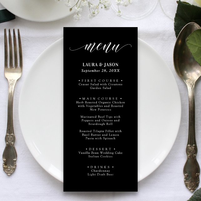 Cartões de Menu de Casamento Rústicos com Caligraf (Elegant calligraphy rustic wedding menu cards add romantic charm and guide guests through your meal.)
