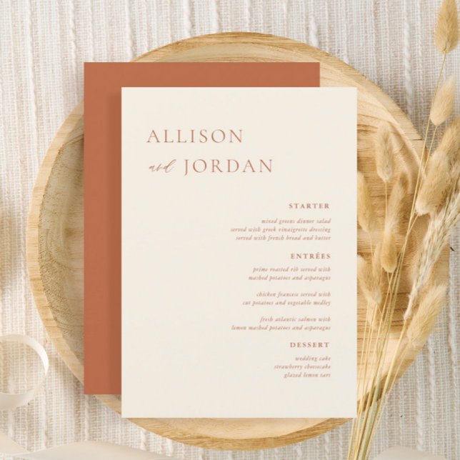 Cartões de menu de casamento simples do Desert Boh (Criador carregado)