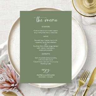 Cartões de Menu de Casamento Verde Elegante Sage