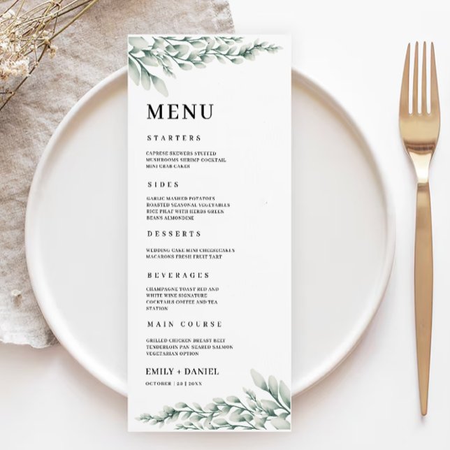 Cartões de Menu de Casamento Verde Emerald Modelo (Emerald Green Wedding Menu Cards Template)