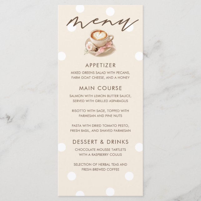 Cartões de Menu de Chá de Bebê Temático de Café La (Frente)