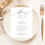 Cartões de menu de Comida de Janto de Casamento 5x<br><div class="desc">Defina a mesa com estilo usando estas placas de menu de Comida Janto de casamento simples Elegante 5x7. Com caligrafia mínima a preto e branco, eles são o toque perfeito para qualquer recepção de casamento. Cada carta é um guia saboroso através do menu cuidadosamente selecionado do janto de casamento, desde...</div>