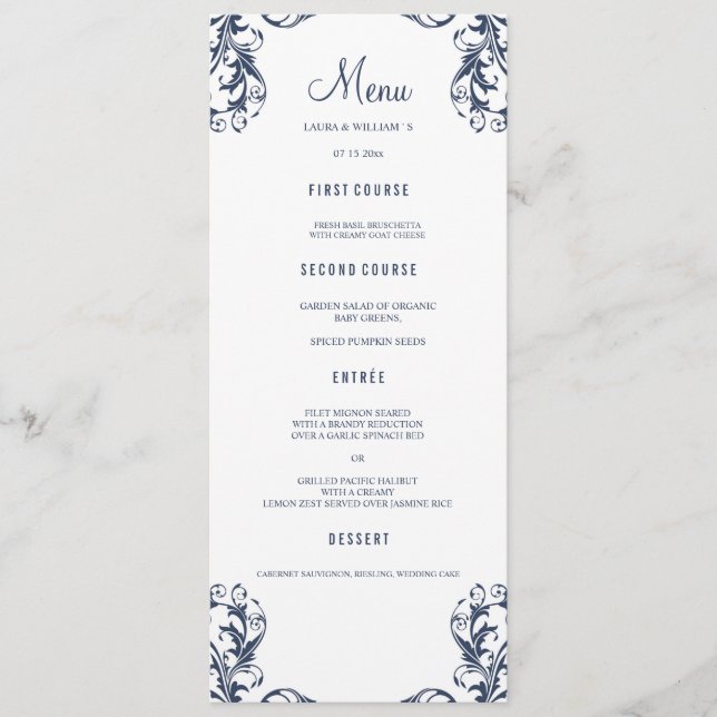 Cartões de menu de Janto de casamento | Estilo do  (Frente)