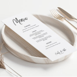 Cartões de menu de Janto de casamento minimalistas