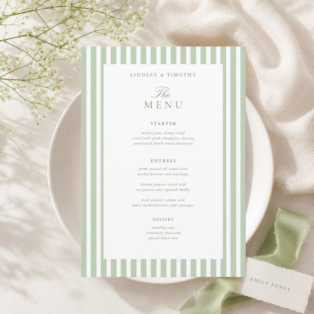 Cartões de Menu de Mesa de Casamento Clássico Verd (Criador carregado)