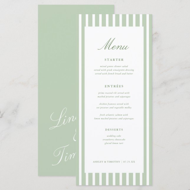 Cartões de Menu de Mesa de Casamento com Listras V (Frente/Verso)