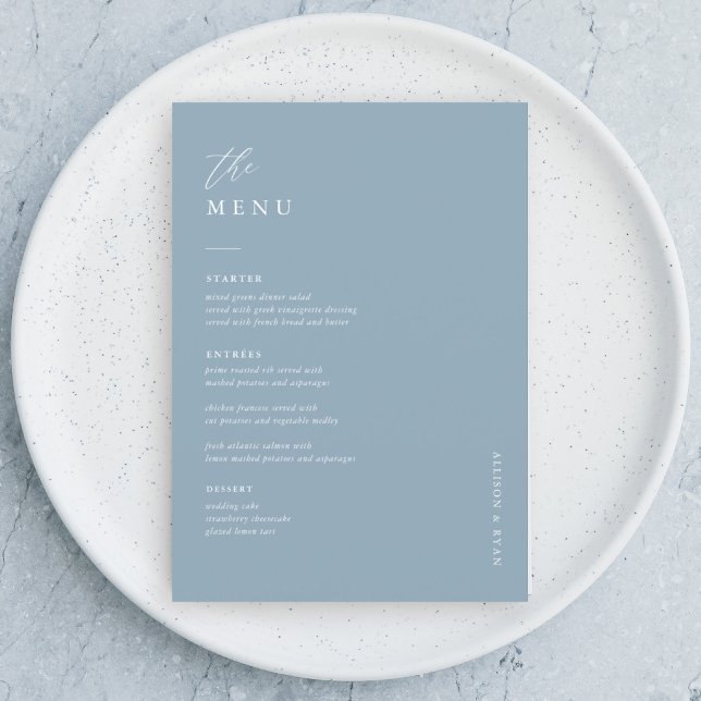 Cartões de menu de Mesa de casamento Dusty Blue 5x (Criador carregado)