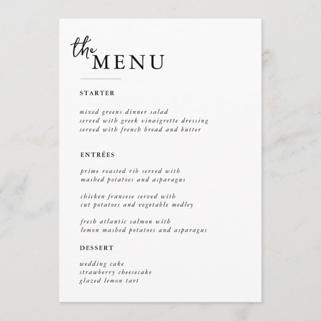 Cartões de Menu de Mesa de Casamento Elegantes Men (Frente)