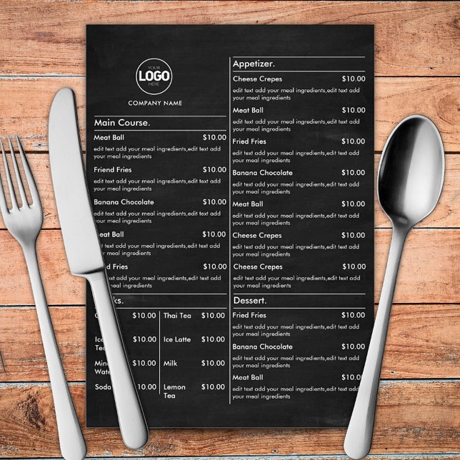 Cartões de Menu de Mesa de Loja Chalkboard Preto P (Criador carregado)