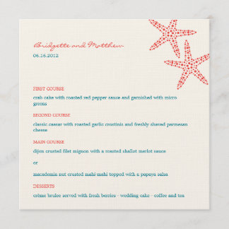 Cartões de menu de Na moda Starfish