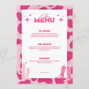 Cartões de Menu de Noiva Disco Rosa Retro