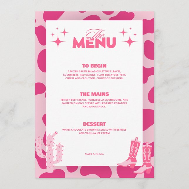 Cartões de Menu de Noiva Disco Rosa Retro (Frente)