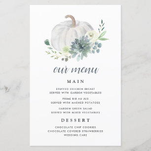 Cartões de menu de queda elegantes de abóbora bran