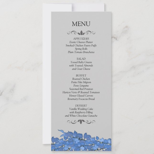 Cartões de Menu de Recepção de Casamento (Frente)