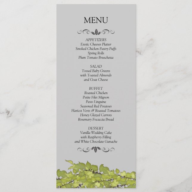 Cartões de Menu de Recepção de Casamento (Frente)