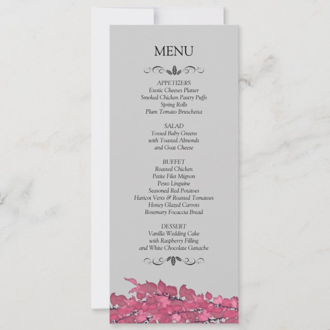 Cartões de Menu de Recepção de Casamento (Frente)