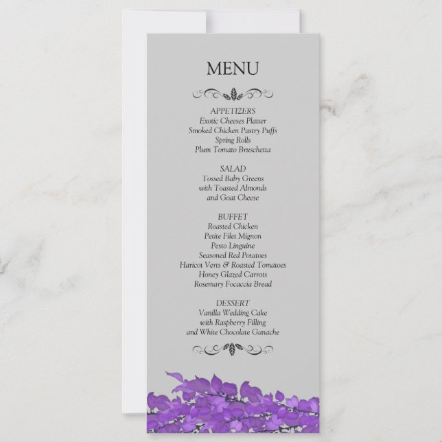 Cartões de Menu de Recepção de Casamento (Frente)