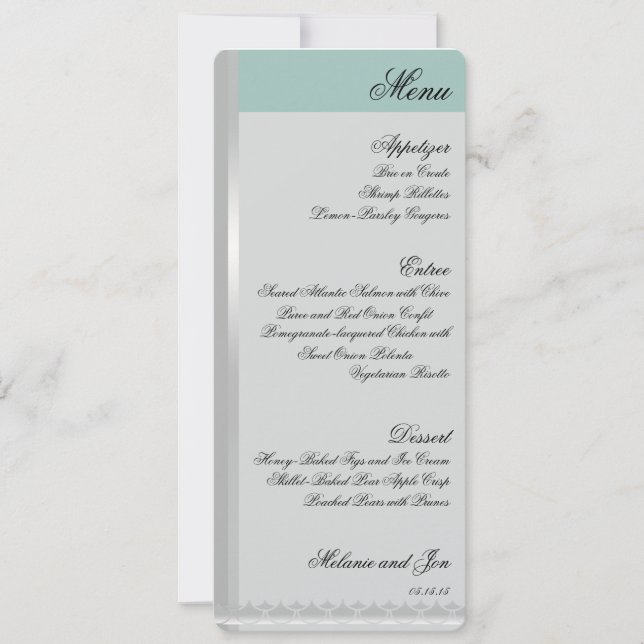 Cartões de Menu de Recepção de Casamento com Bloco (Frente)