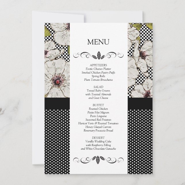 Cartões de Menu de Recepção de Casamento Floral (Frente)