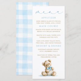 Cartões de Menu de Ursinho Azul com Padrão Xadrez