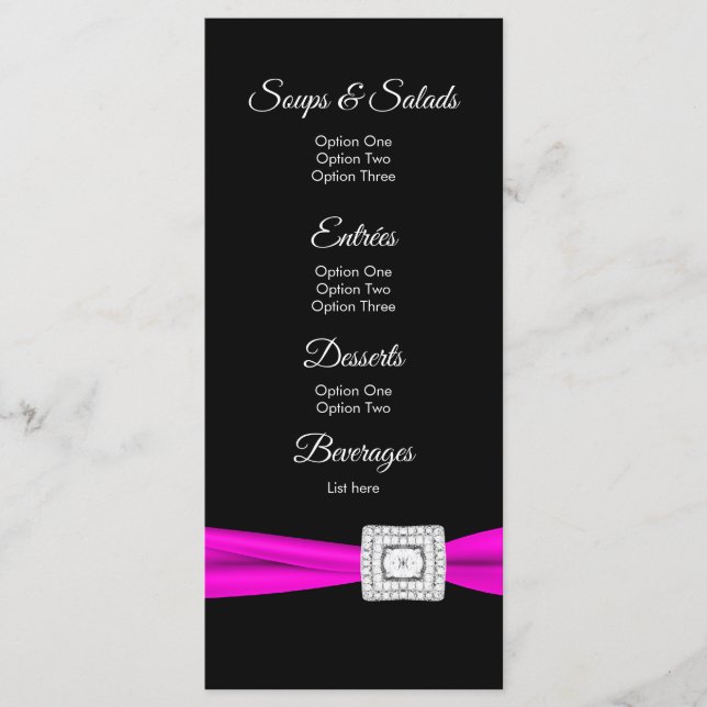 Cartões de Menu Diamante Preto Fúcsia Rosa Vibrant (Frente)