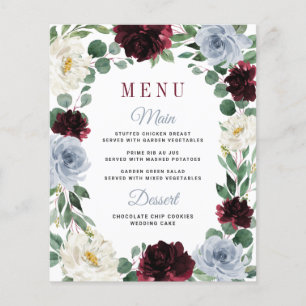 Cartões de menu do Casamento outono Dusty Blue Bur
