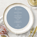 Cartões de Menu do Círculo de Casamento Azul Elega<br><div class="desc">Um cartão de cardápio de casamento para na moda caligrafia. Fácil de personalizar com seus detalhes. PERSONALIZAÇÃO: se você precisar de personalização de design, entre em contato comigo através do bate-papo; se você precisar de informações sobre seu pedido, opções de envio etc., entre em contato direto com o suporte da...</div>
