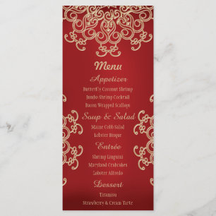 Cartões de menu do estilo vermelho e Dourado india