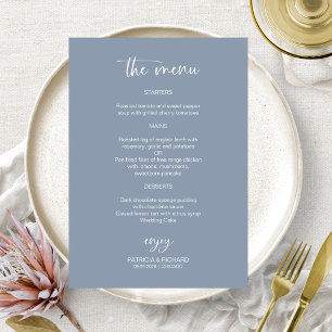 Cartões de menu Elegante Dusty Blue Wedding