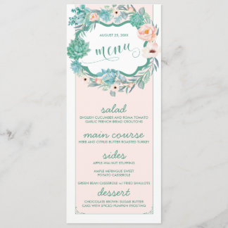 Cartões de Menu Floral Succulent & Blush Wedding