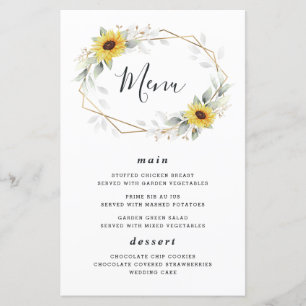 Cartões de Menu Geométricos de Casamento de Girass