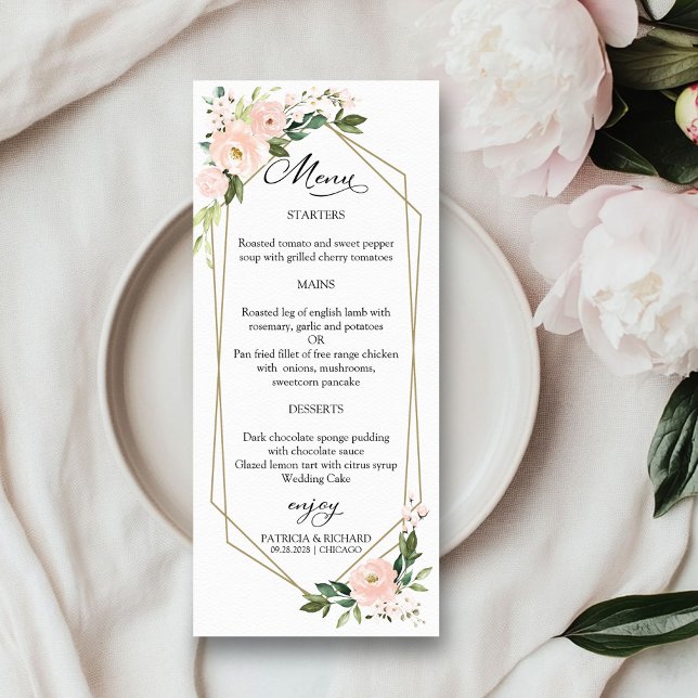 Cartões de Menu Geométricos de Casamento Floral pa (Criador carregado)