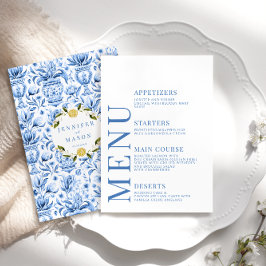 Cartões de menu italianos de porcelana azul