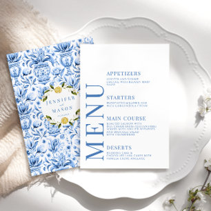 Cartões de menu italianos de porcelana azul