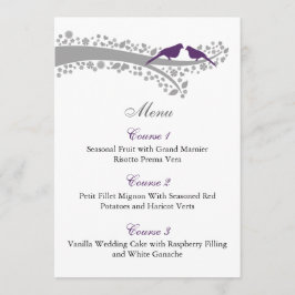 cartões de menu pássaros roxos de árvore branca