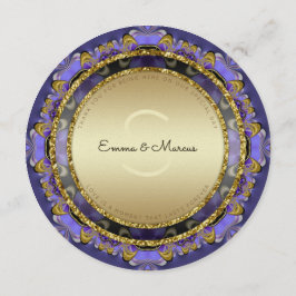 Cartões de menu redondos com Na moda Dourado púrpu