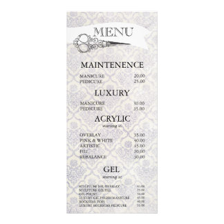 Cartões de menu Salon do cabelo da tesoura do Orna