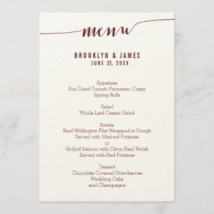 Cartões De Menu Simples De Casamento De Borgonha E