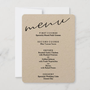 Cartões de Menu Simples de Papel Kraft Rústico