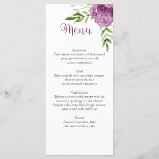 Cartões de menu verde Rosas roxos