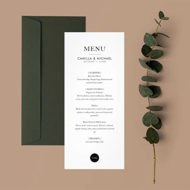Cartões de menu verticais simples de casamento mod (Modern Vertical Wedding Menu Card.)