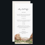 Cartões de menu Watercolor Wedding do ZION Nationa<br><div class="desc">Este menu apresenta uma pintura aquosa do Zion National Park emparelhada com uma combinação simples de fontes. Este cardápio é perfeito para o seu tema do deserto ou para o seu casamento ou evento temático de aventura.</div>
