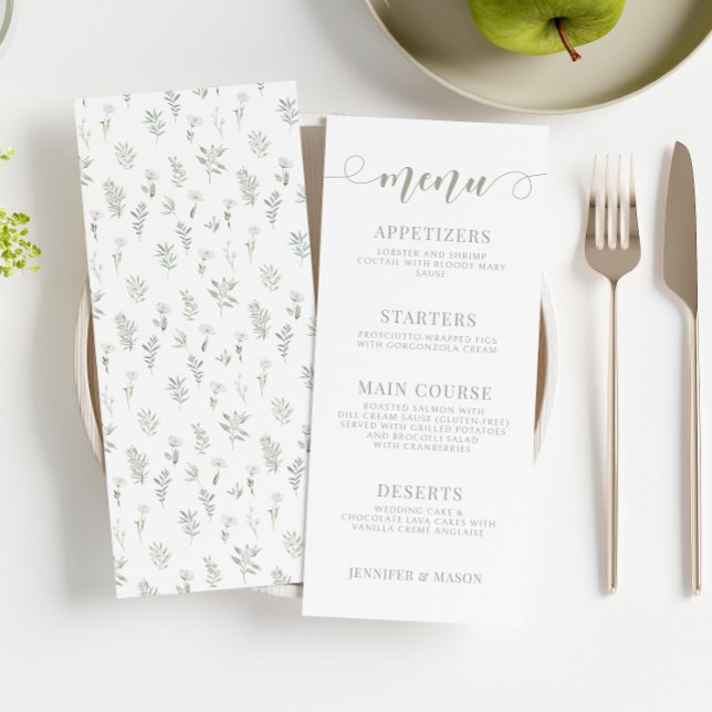 Cartões de Menus de Casamento Florestal, verde-Dus (Criador carregado)