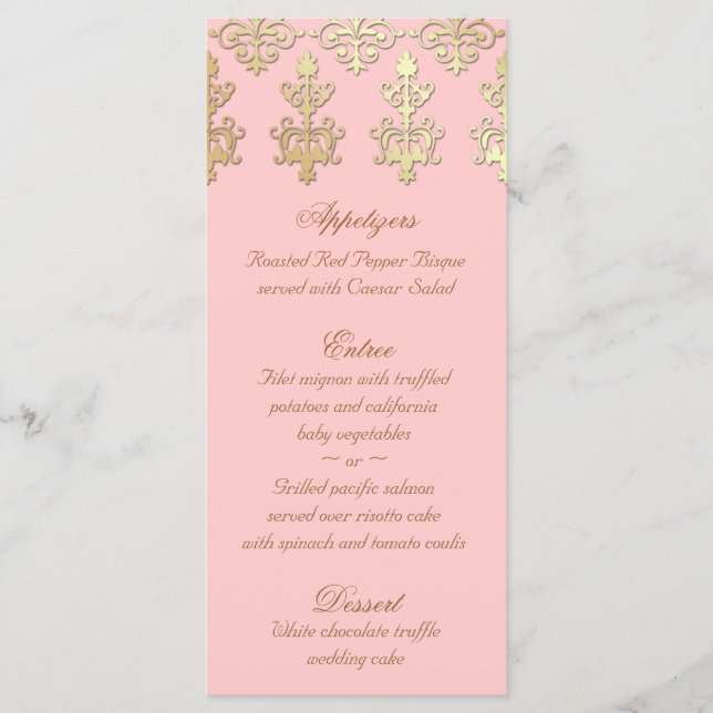 Cartões de Menus de Casamento Índio Dourado Rosa B (Frente)