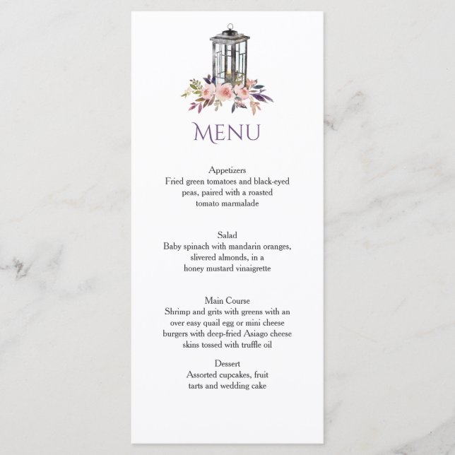 Cartões De Menus Florais De Ferro Russo Lanterna D (Frente)