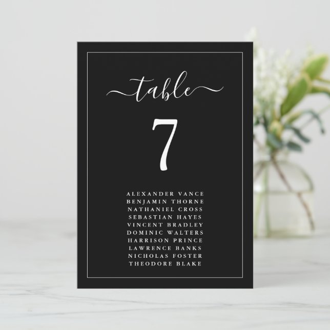 Cartões de Mesa de Assento de Casamento Preto Mini (Em pé/Frente)